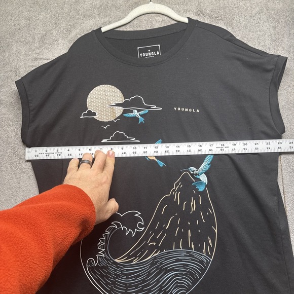 Black Embroidered‎ Wave Bird Graphic Sleeveless T Shirt YoungLA Medium - Picture 5 of 8